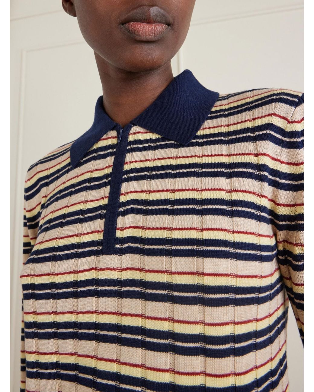 Guest In Residence Blue Striped Silk And Linen-Blend Polo Shirt