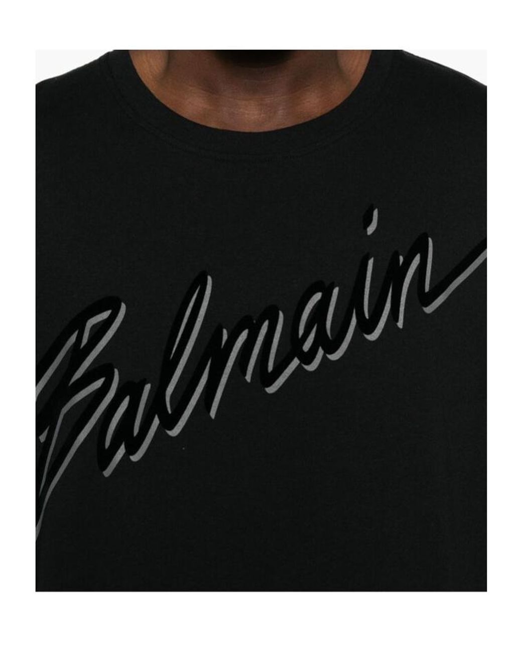 Balmain Black Logo Detailed Crewneck T-Shirt for men