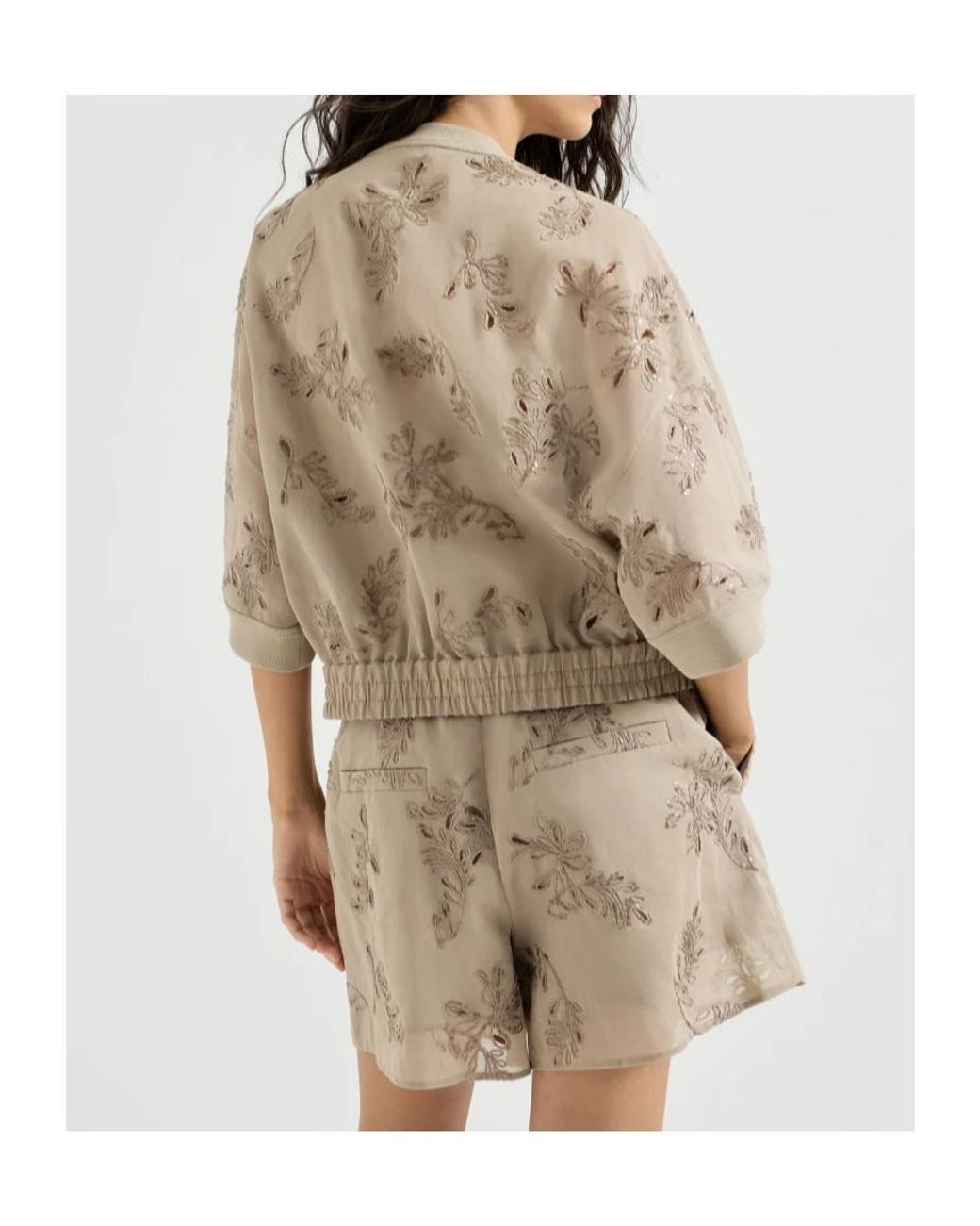 Brunello Cucinelli Natural Cotton Organza Outerwear Jacket With Dazzling Broderie Anglaise