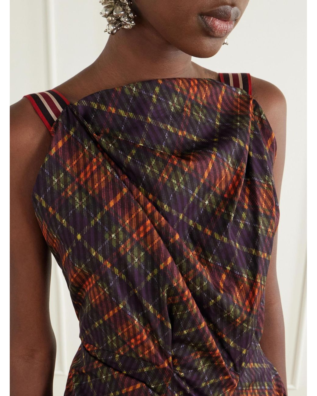 Dries Van Noten Brown Draped Gingham Dress