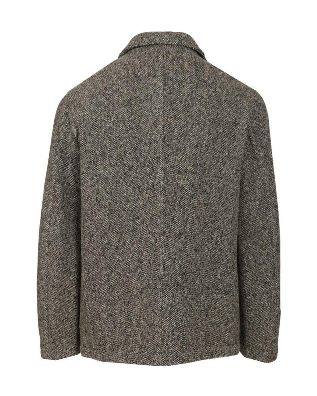 Dries Van Noten Gray Tweed Herringbone Patterned Coat for men