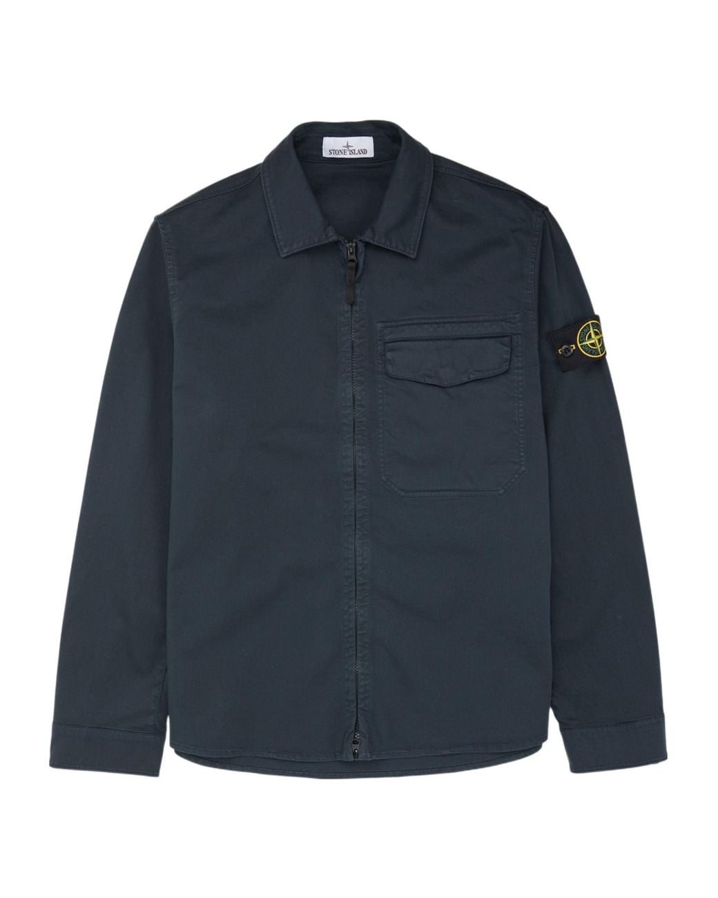 Stone Island Blue Logo Patch Zipped Shirt Jacket for men