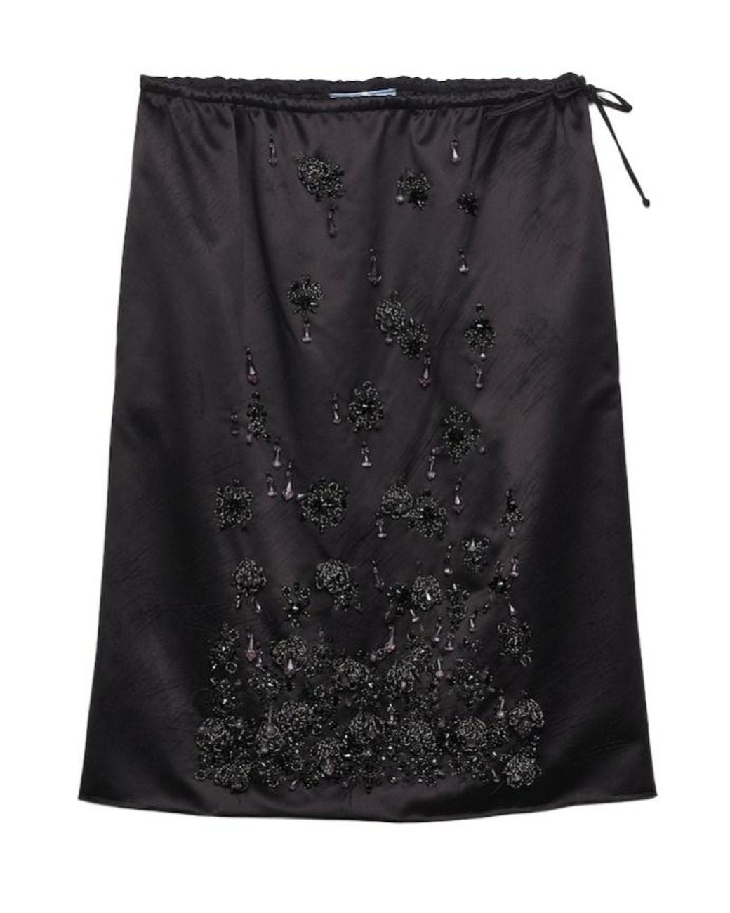 Prada Black Satin Skirt With Embroidery