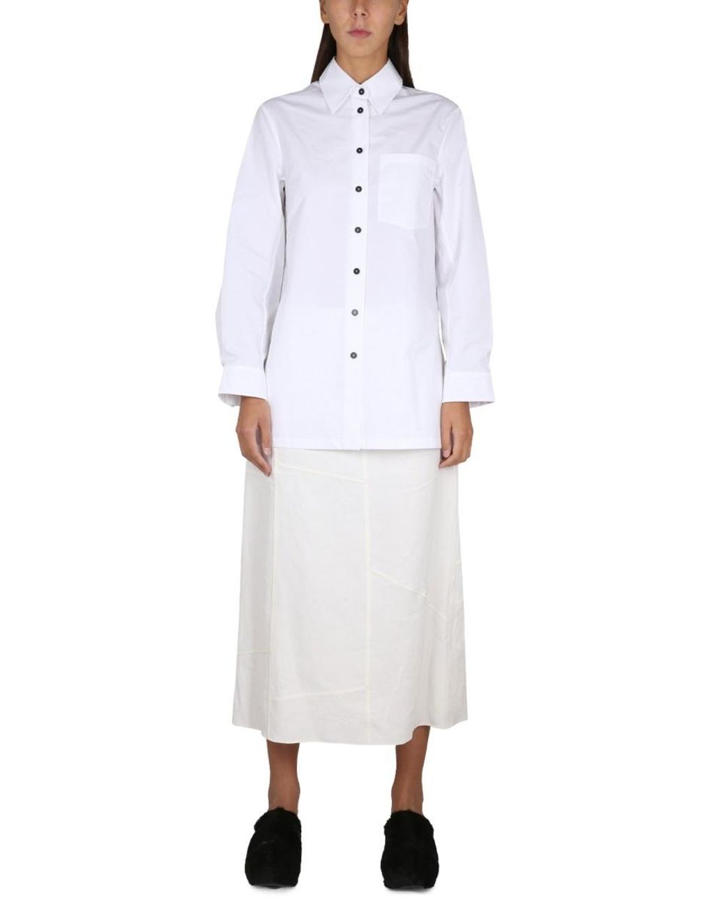 Jil Sander White High-Waist Flared Midi Skirt