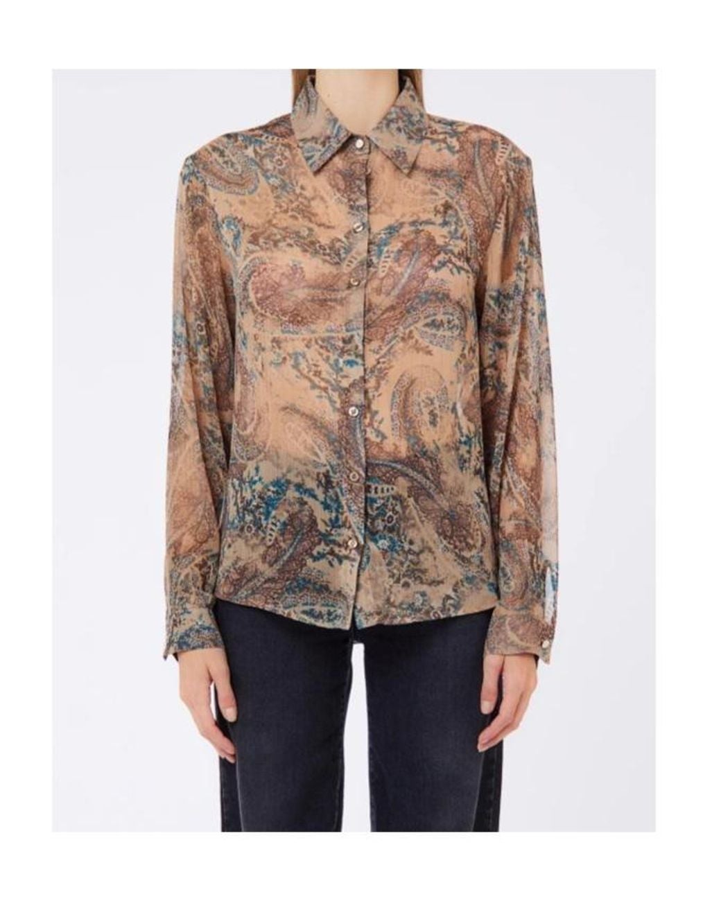 Liu Jo Brown Jacquard Curved Hem Shirt