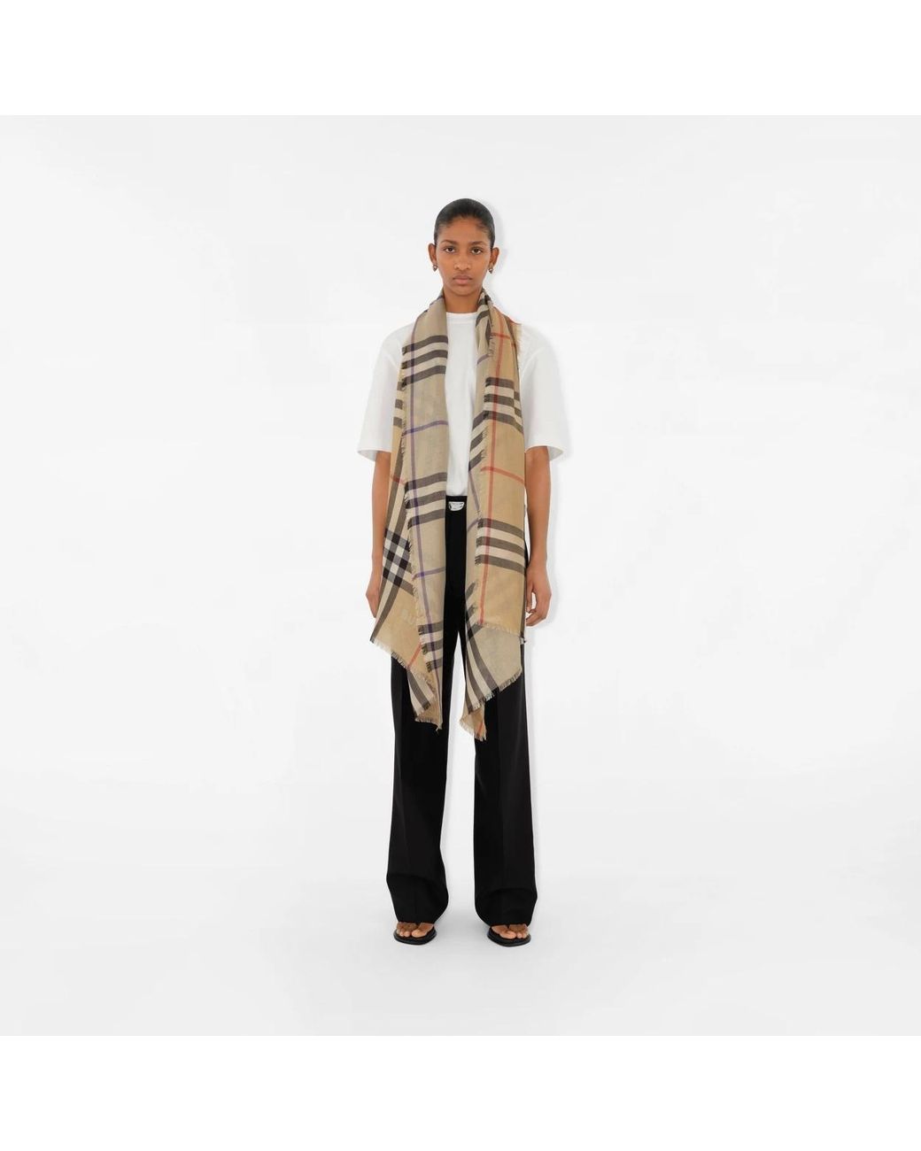 Burberry Natural Check Printed Frayed Edge Scarf for men