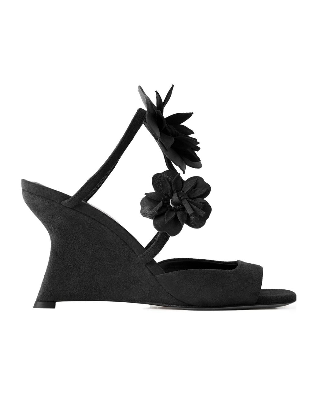 Zimmermann Black Embellished Leather-Trimmed Suede Wedge Mules