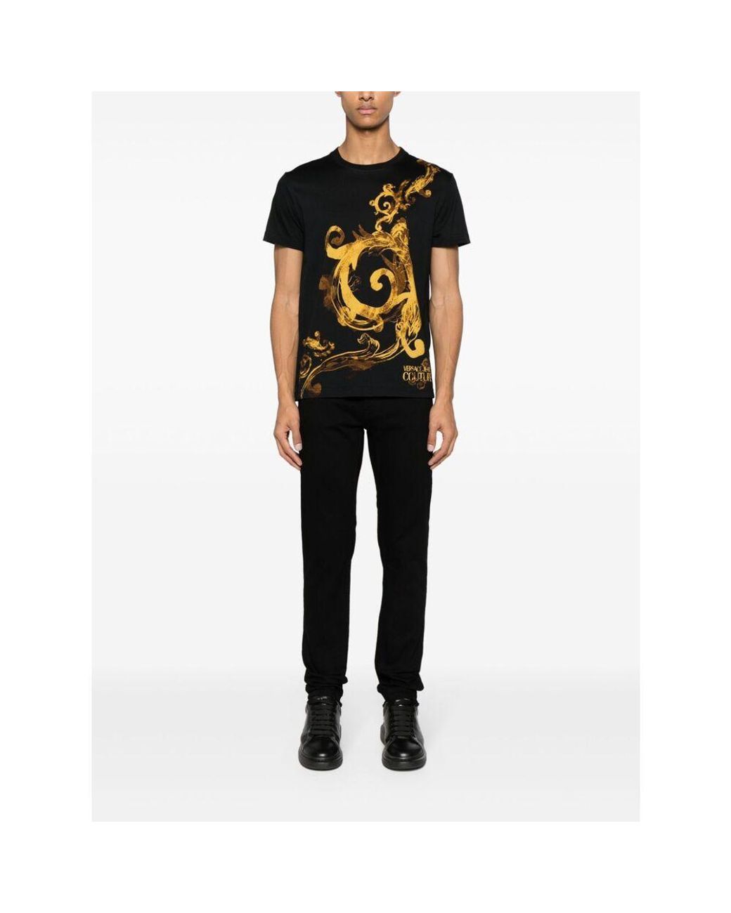 Versace Jeans Black Couture Barocco-Printed Crewneck T-Shirt for men