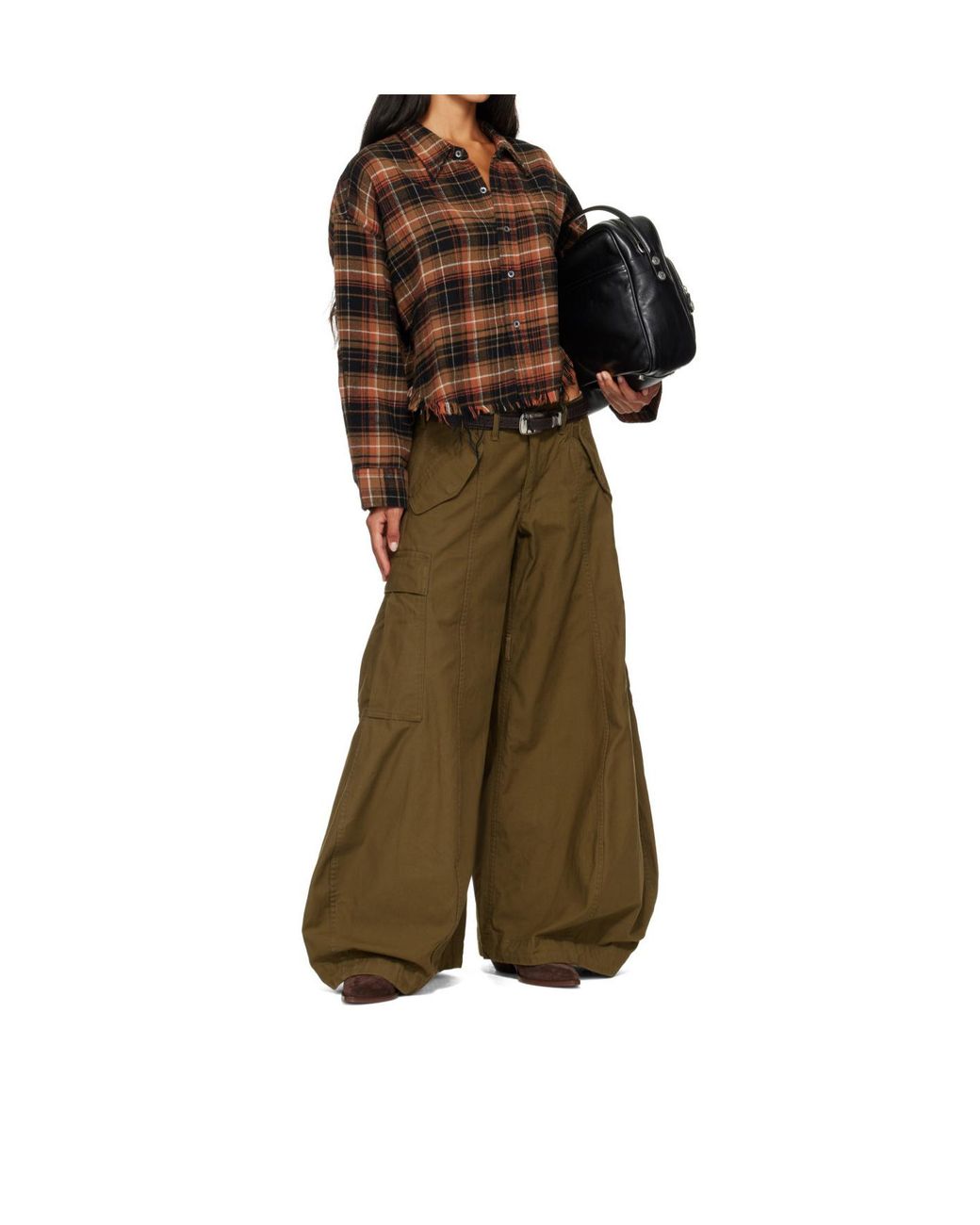 R13 Brown Frayed-Hem Shirt
