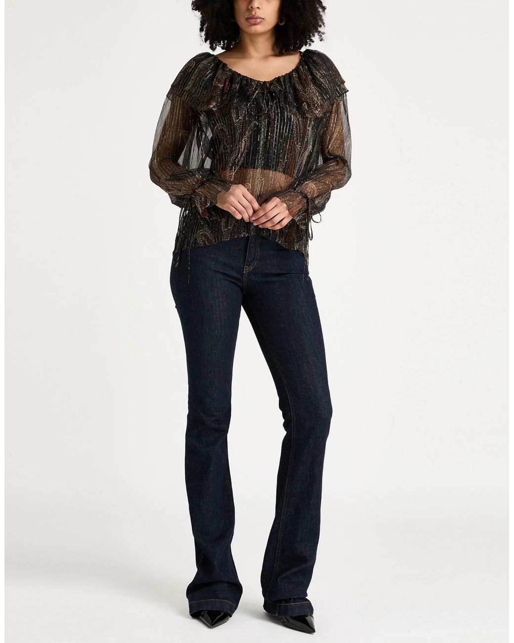 Saint Laurent Black Printed Sheer Blouse