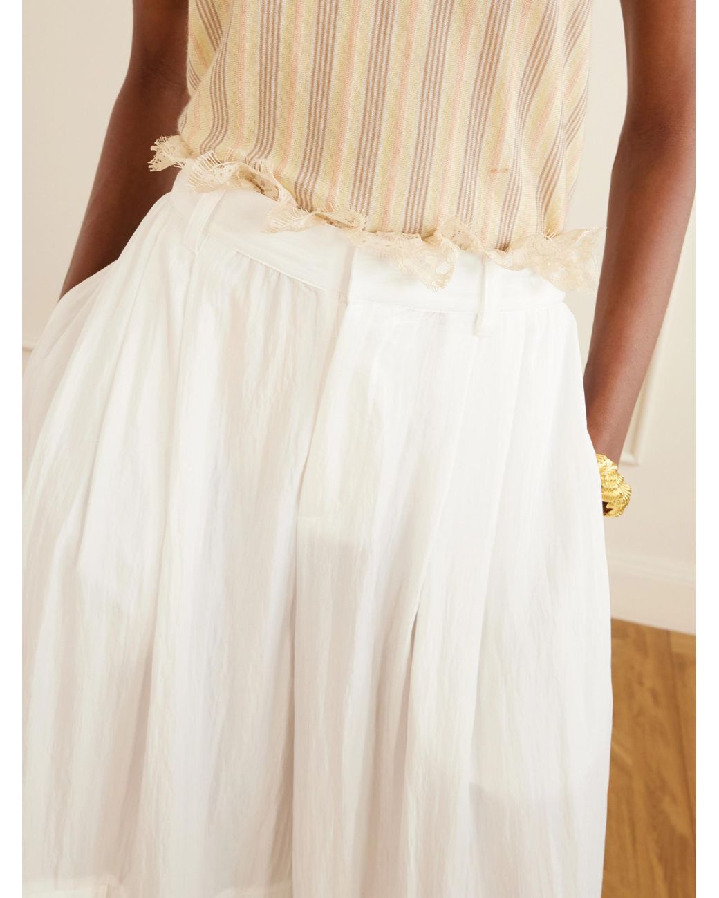 Sea White Loose-Fitting Trousers
