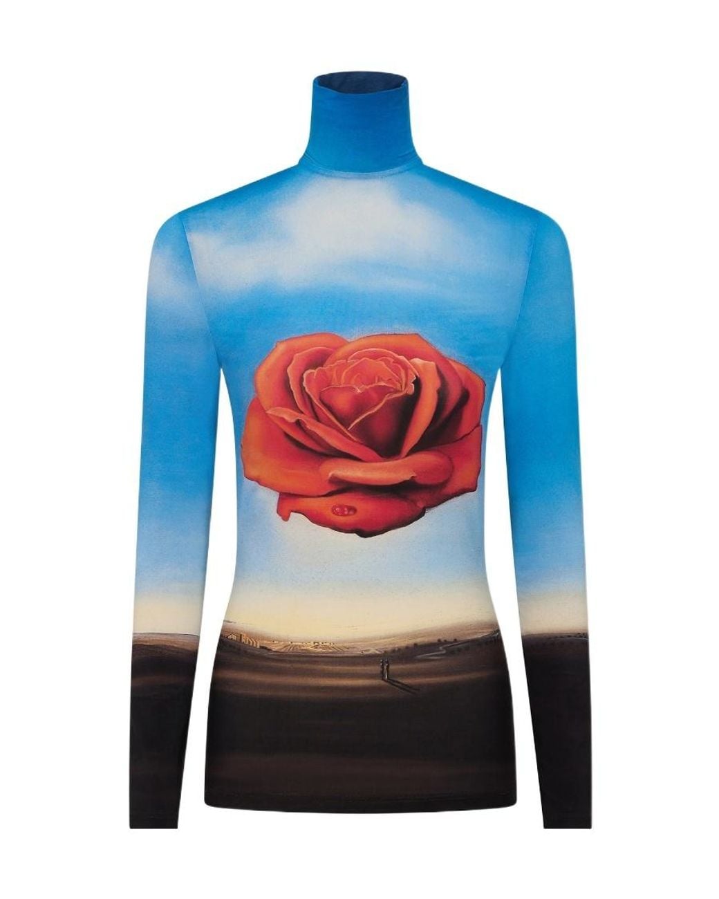 Rabanne Blue Rose Print Long-Sleeve Top