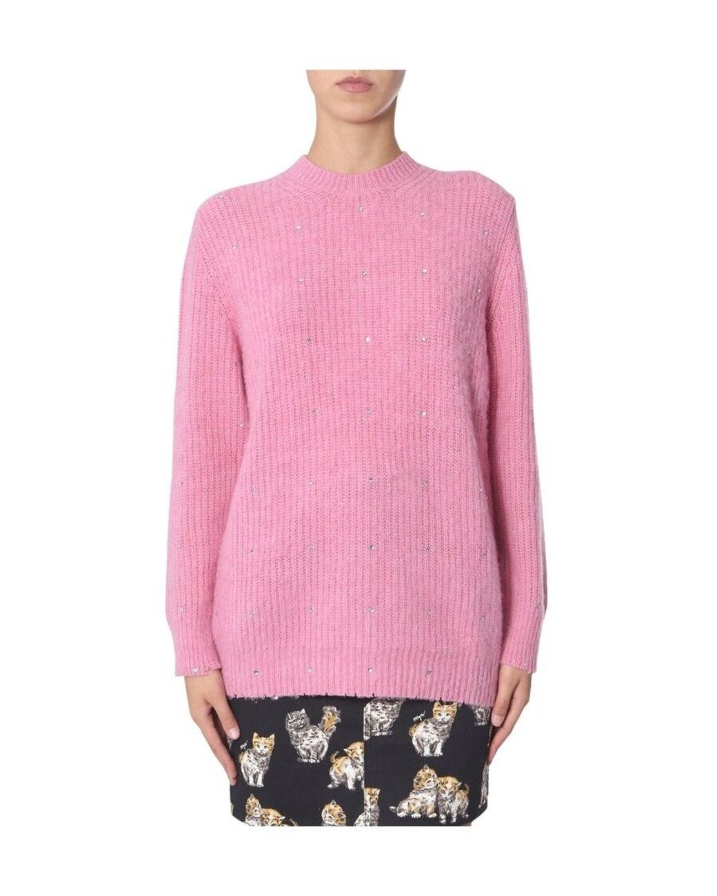 MSGM Pink Embellished Diamond Effect Sweater