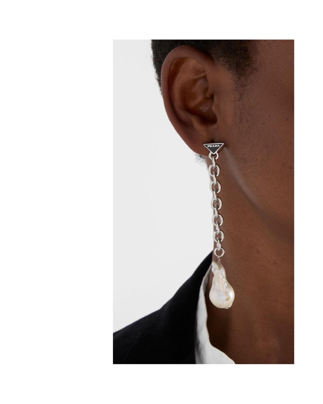 Prada White Metal And Pearl Earrings