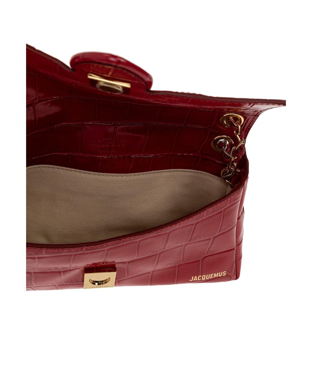 Jacquemus Red Croc-Embossed Chain Shoulder Bag