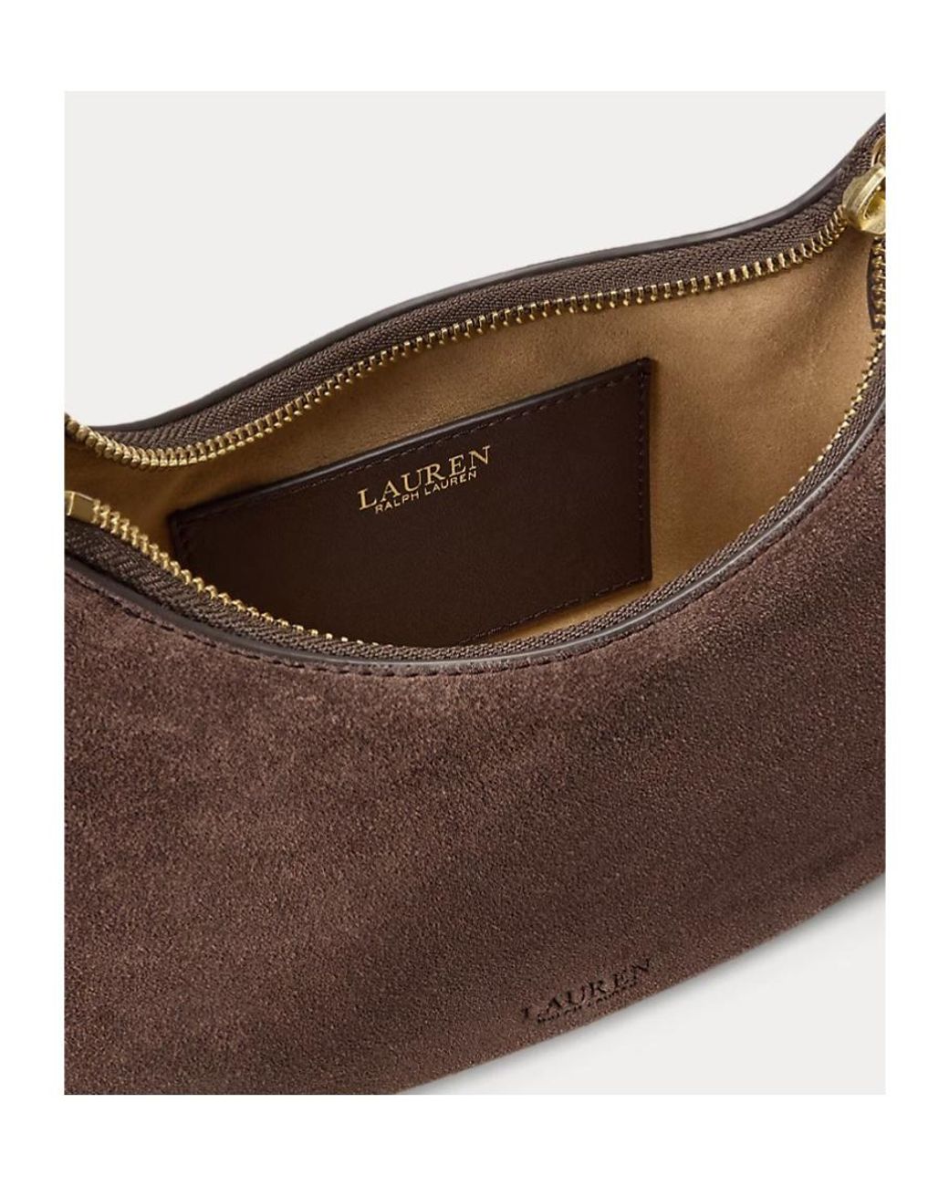 Ralph Lauren Brown Suede Medium Marcy Zip Shoulder Bag
