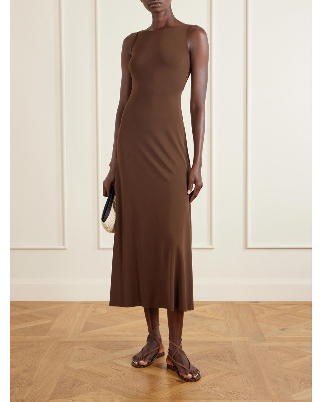 Eres Brown Sculpture Backless Jersey Maxi Dress