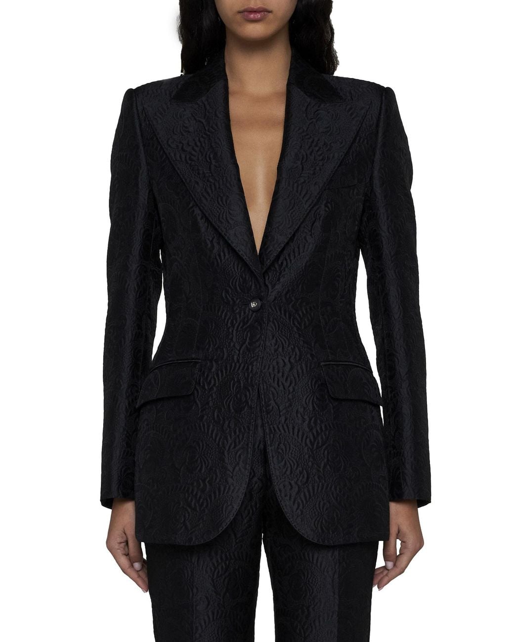 Dolce & Gabbana Black Floral Jacquard Single-Breasted Blazer