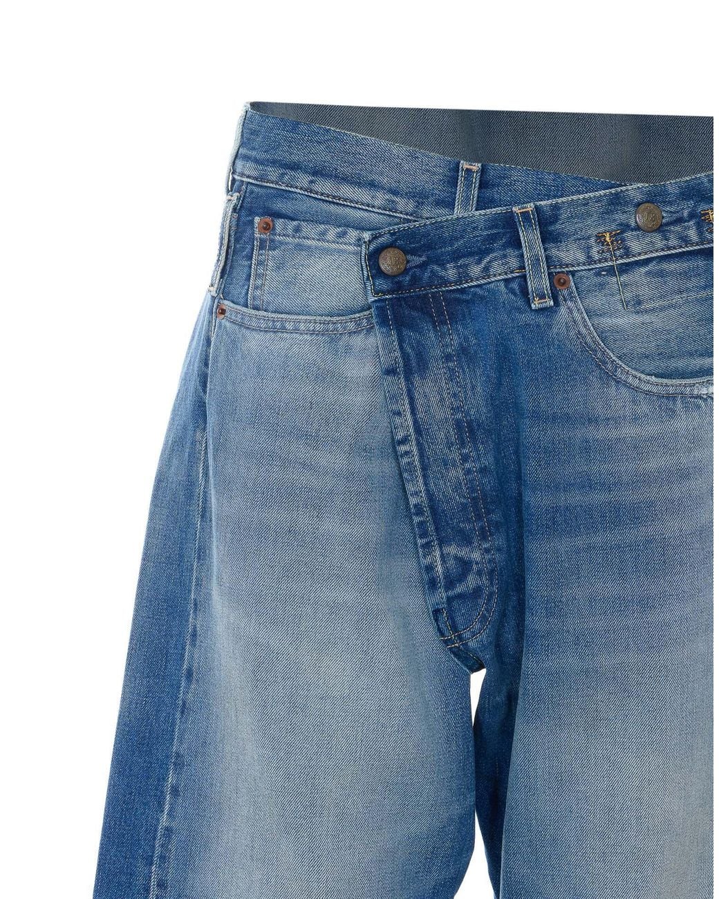 R13 Blue Crossover-Waist Turn-Up Hem Jeans
