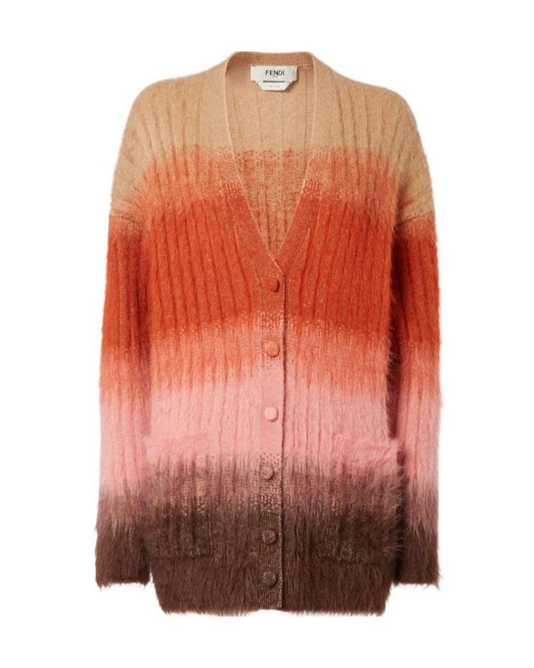 Fendi Orange Oversized Long-Sleeve V-Neck Cardigan