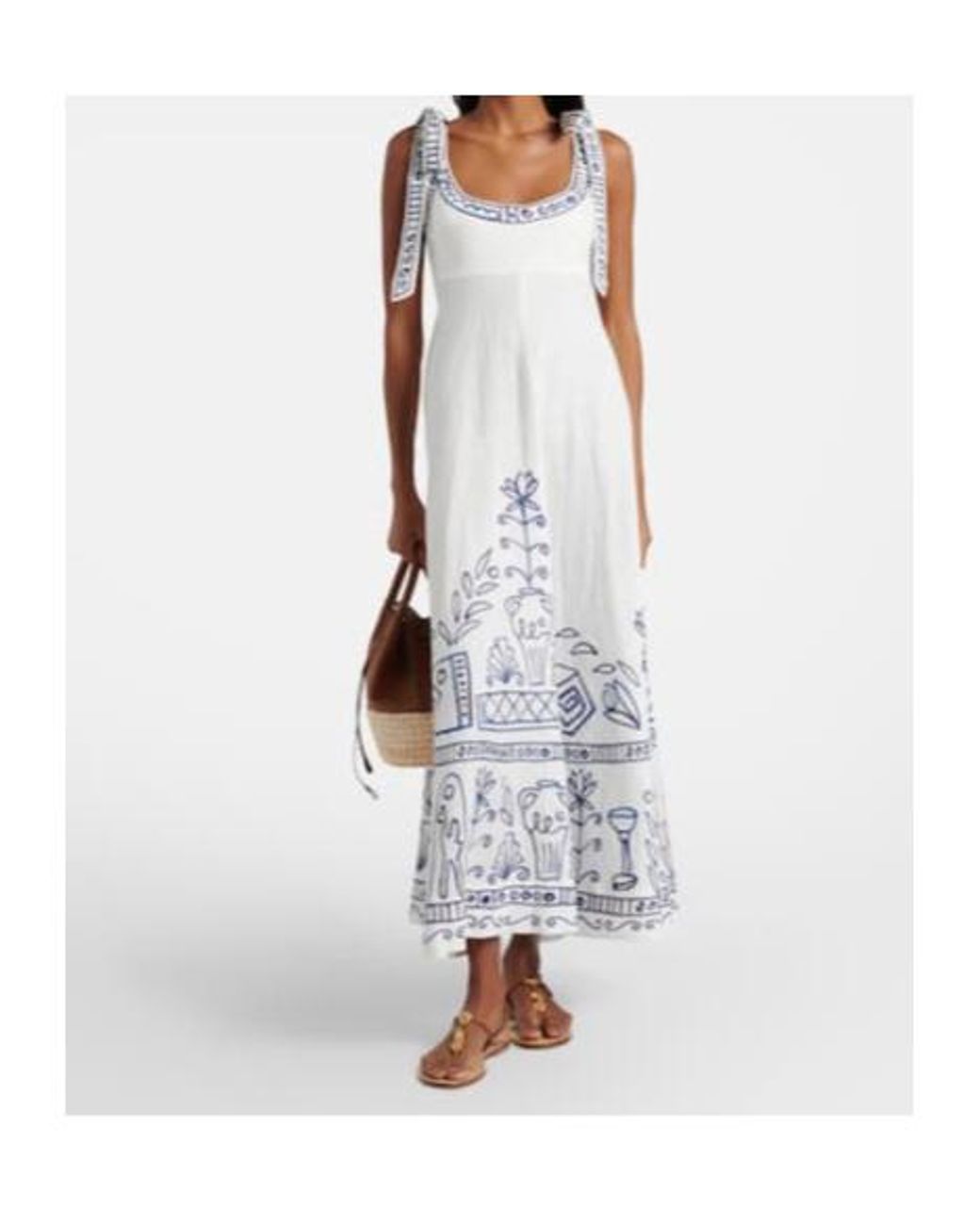 ALÉMAIS White Printed Linen Maxi Dress