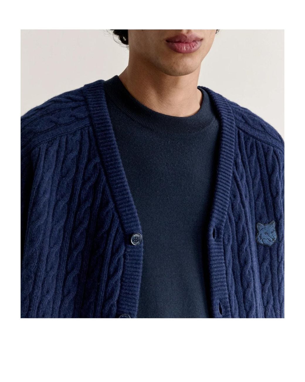 Maison Kitsuné Blue Fox-Head Motif Knit Cardigan for men