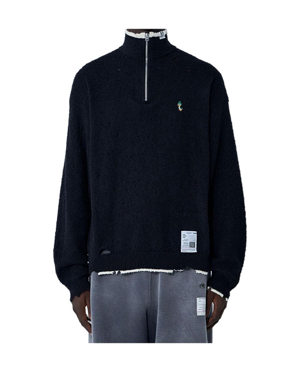 Maison Mihara Yasuhiro Blue Quarter Zip-Up Distressed Jumper for men