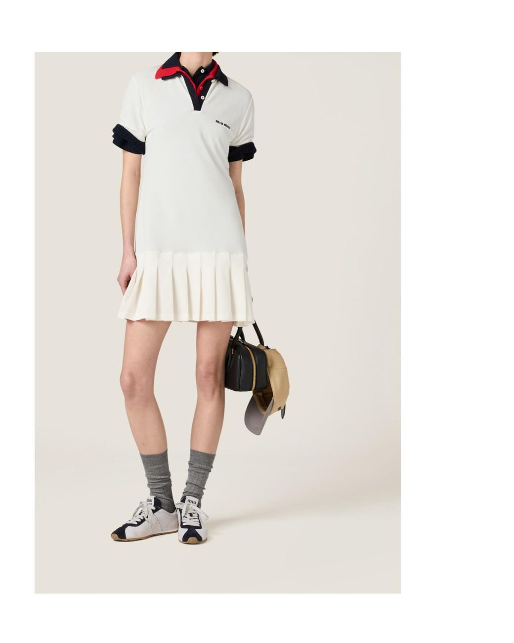 Miu Miu White Logo-Embroidered Short-Sleeved Mini Polo Dress