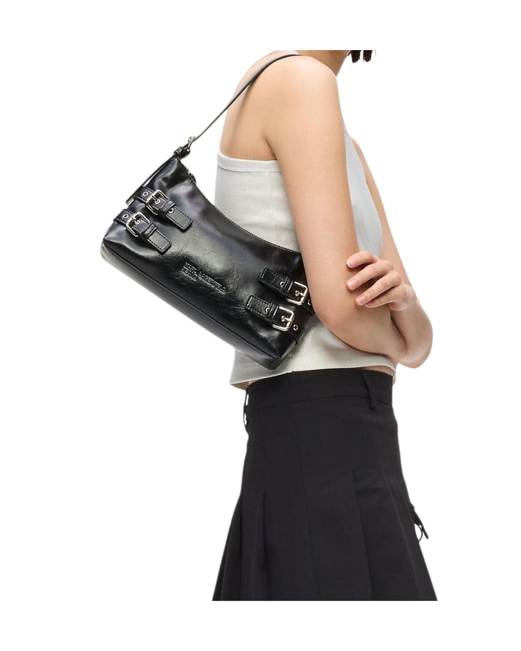 Karl Lagerfeld Black Buckle-Detail Shoulder Bag