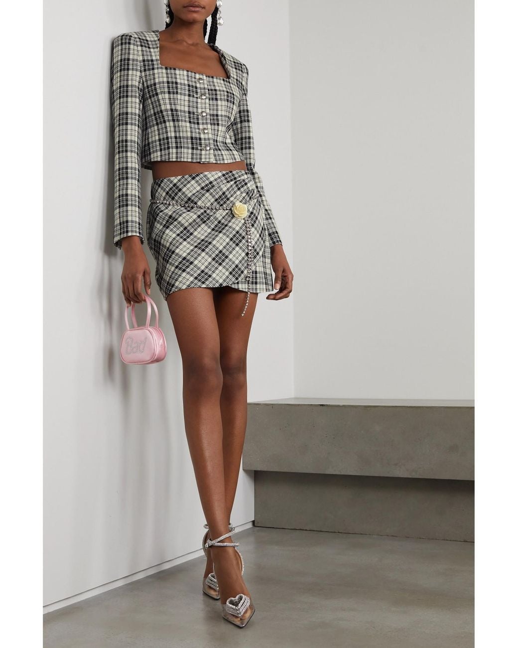 Alessandra Rich Gray And- Check Short Jacket