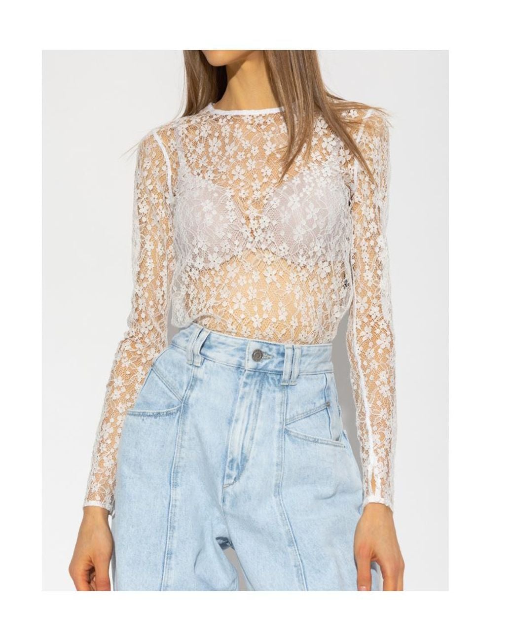 Isabel Marant White Toyela Lace Crewneck Top
