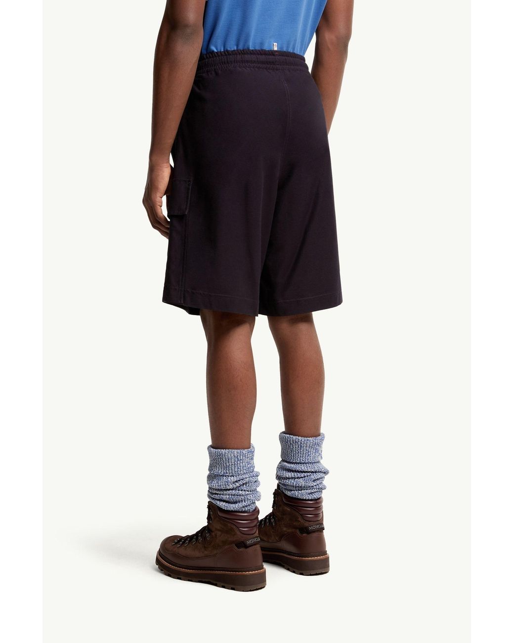 Moncler Blue Cotton Gabardine Cargo Shorts for men