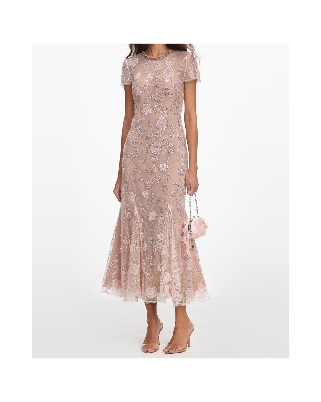 Self-Portrait Natural Flower Sequin Embellished Midi Dress