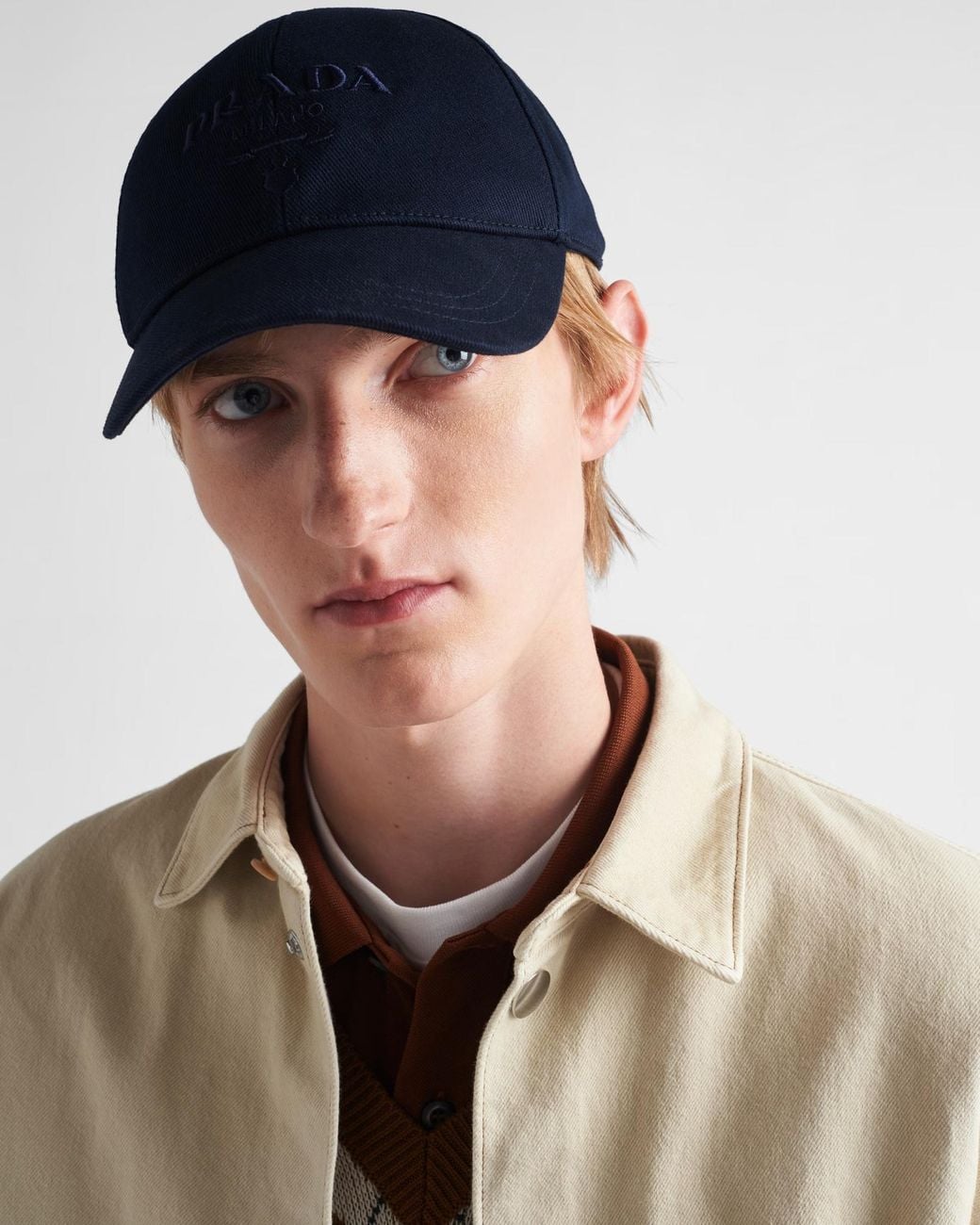 Prada Blue Drill Logo Embroidered Baseball Cap for men