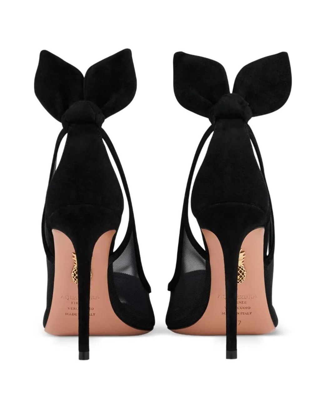 Aquazzura Black Bow Tie Mesh Heeled Pumps