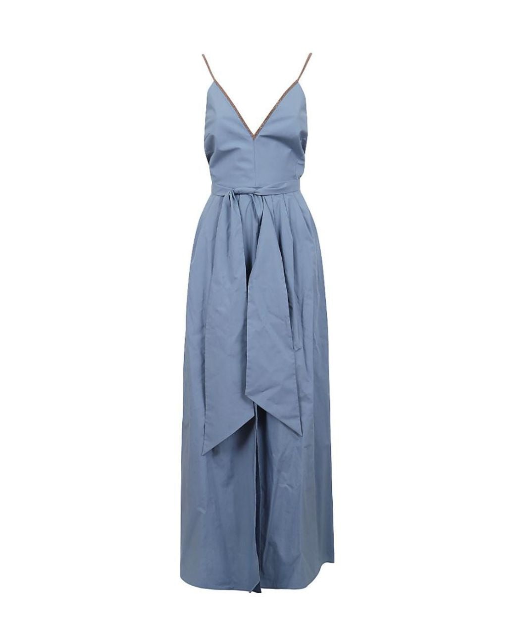Brunello Cucinelli Blue V-Neck Sleeveless Dress