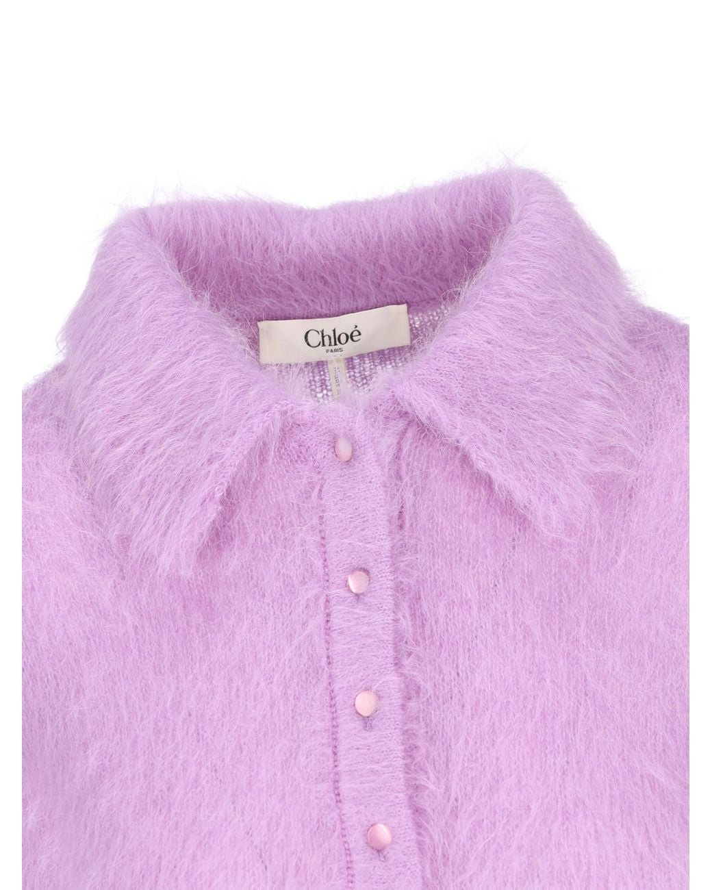 Chloé Purple Chloé Collared Long-Sleeve Knitted Polo Top
