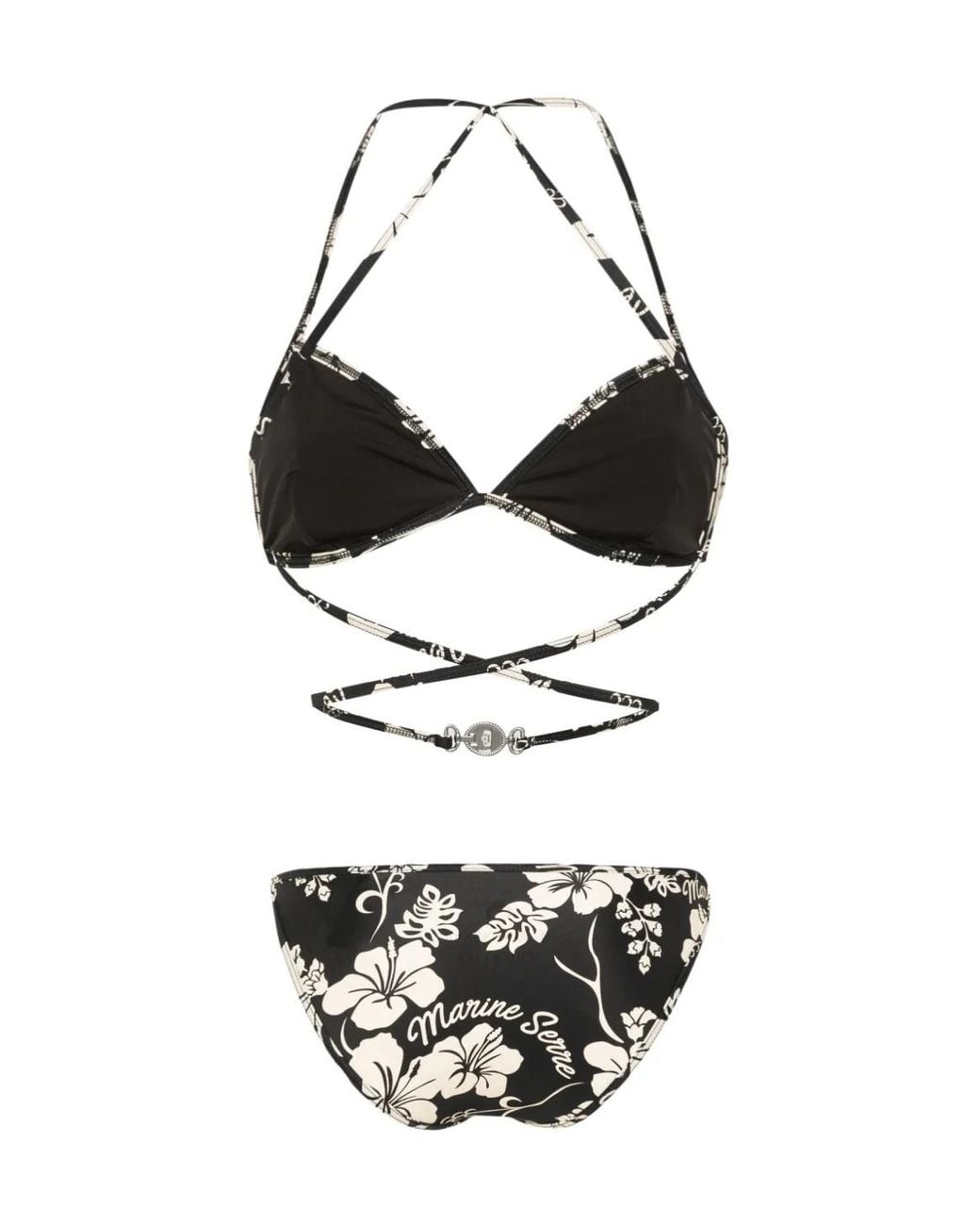 MARINE SERRE White Floral Printed Active Jersey Bikini