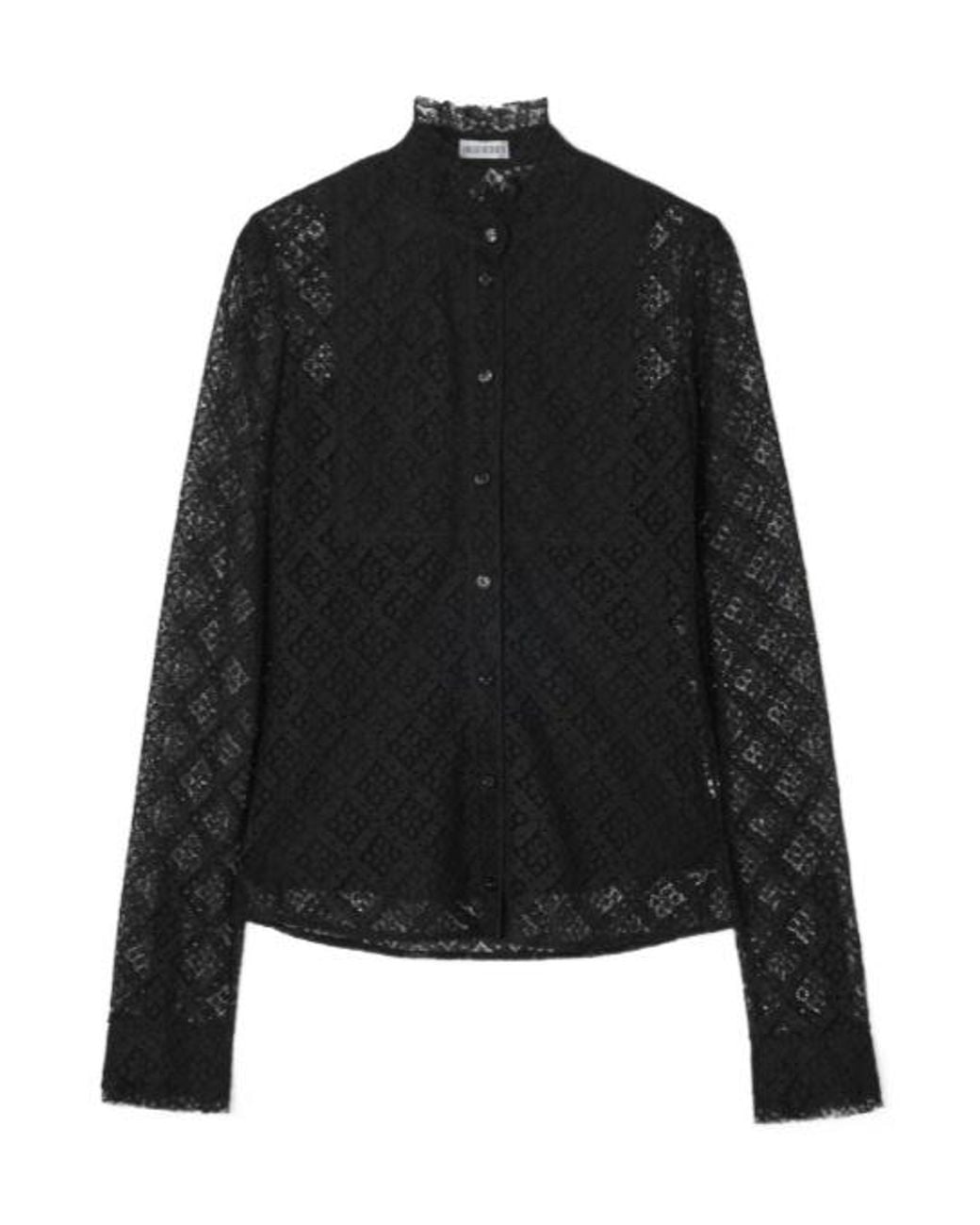 Burberry Black Check Lace Blouse