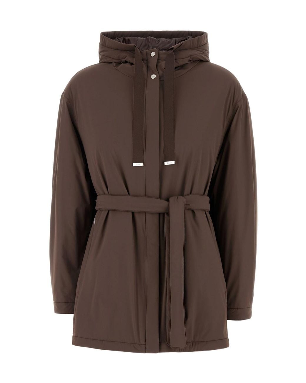 Herno Brown Belted Drawstring Coat