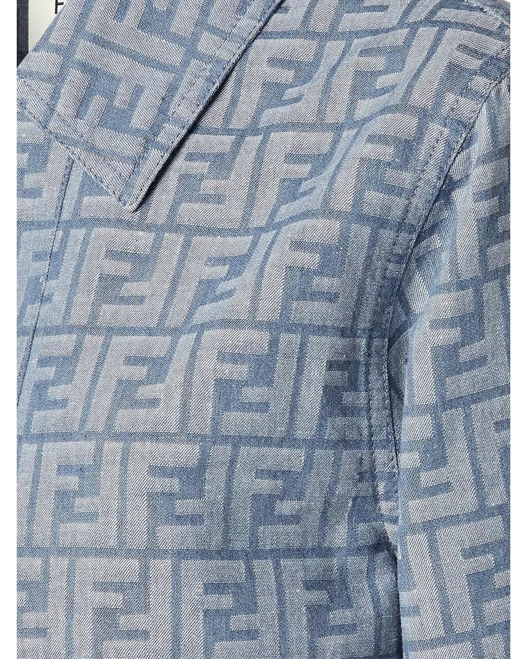 Fendi Blue Ff Chambray Zipped Cropped Jacket