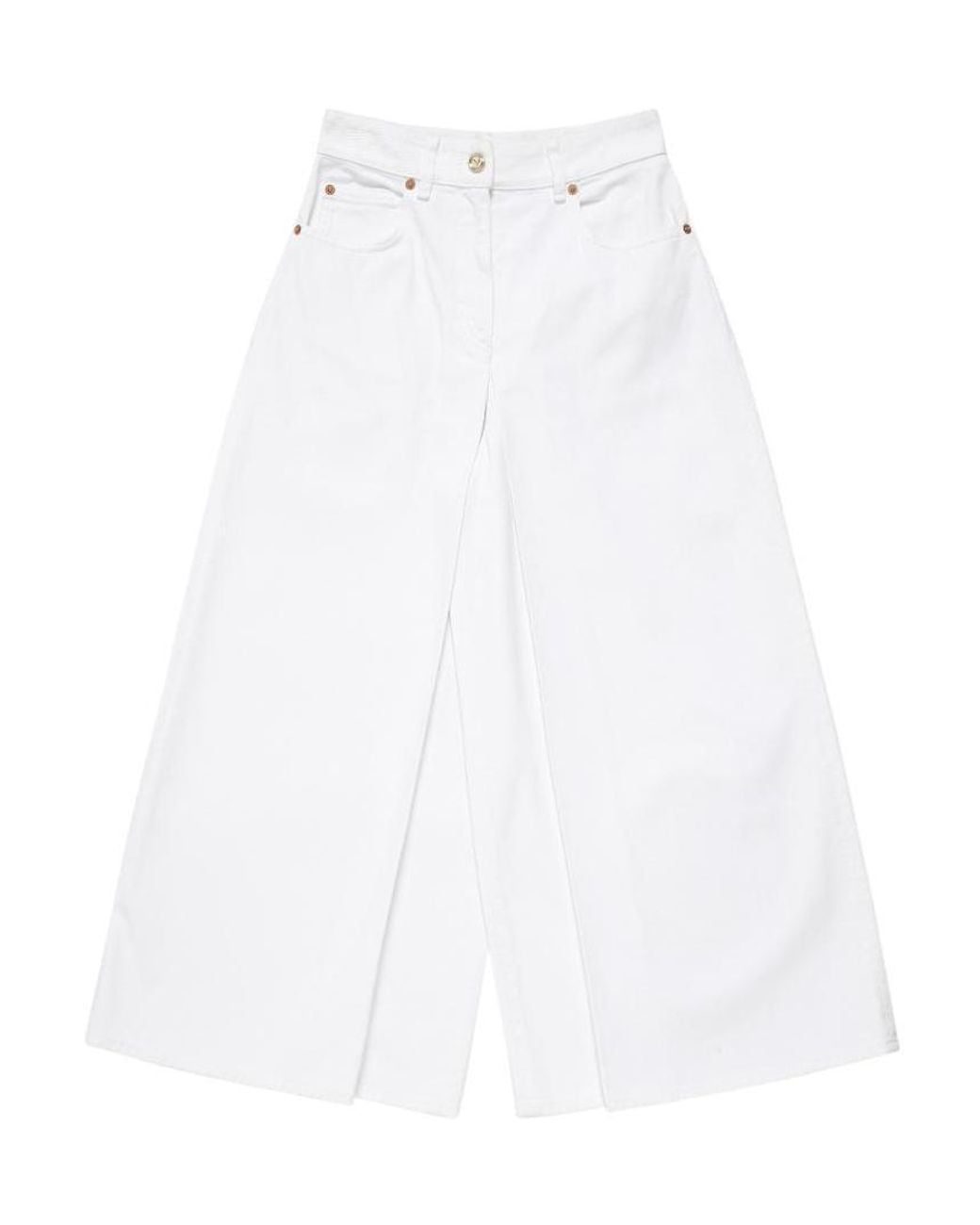 Valentino White Logo Plaque-Detail Layered Wide-Leg Jeans