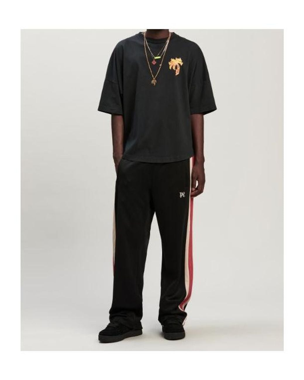 Palm Angels Black Monogram Embroidered Side Stripe Detailed Track Pants for men