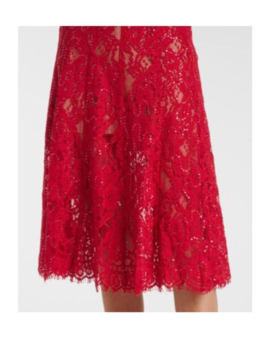 Self-Portrait Red Lace Sequined Midi Dress