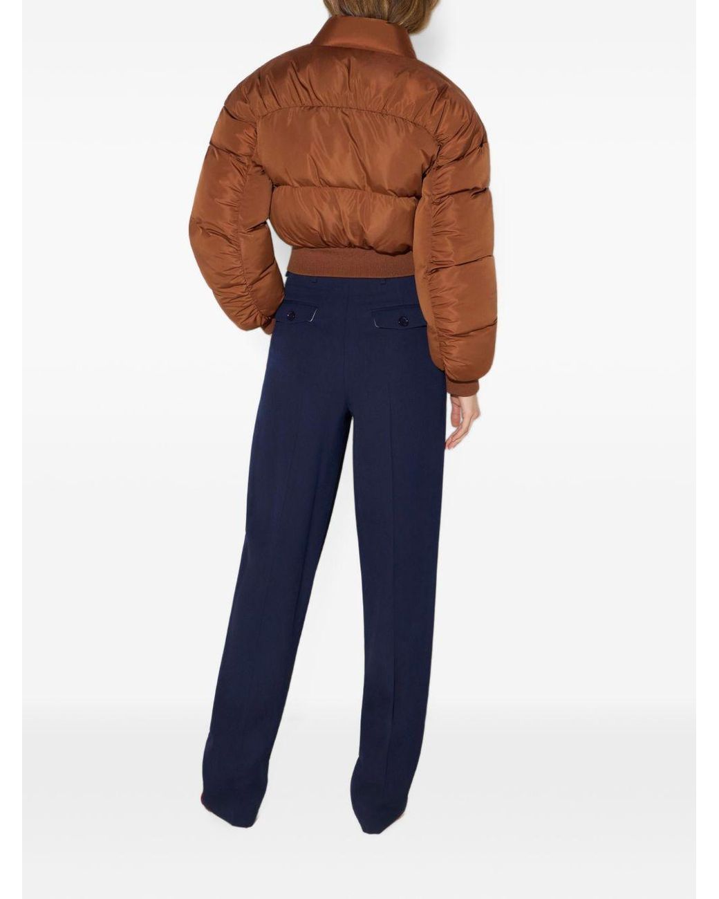 Elisabetta Franchi Brown Cropped Curled-Sleeve Down Jacket