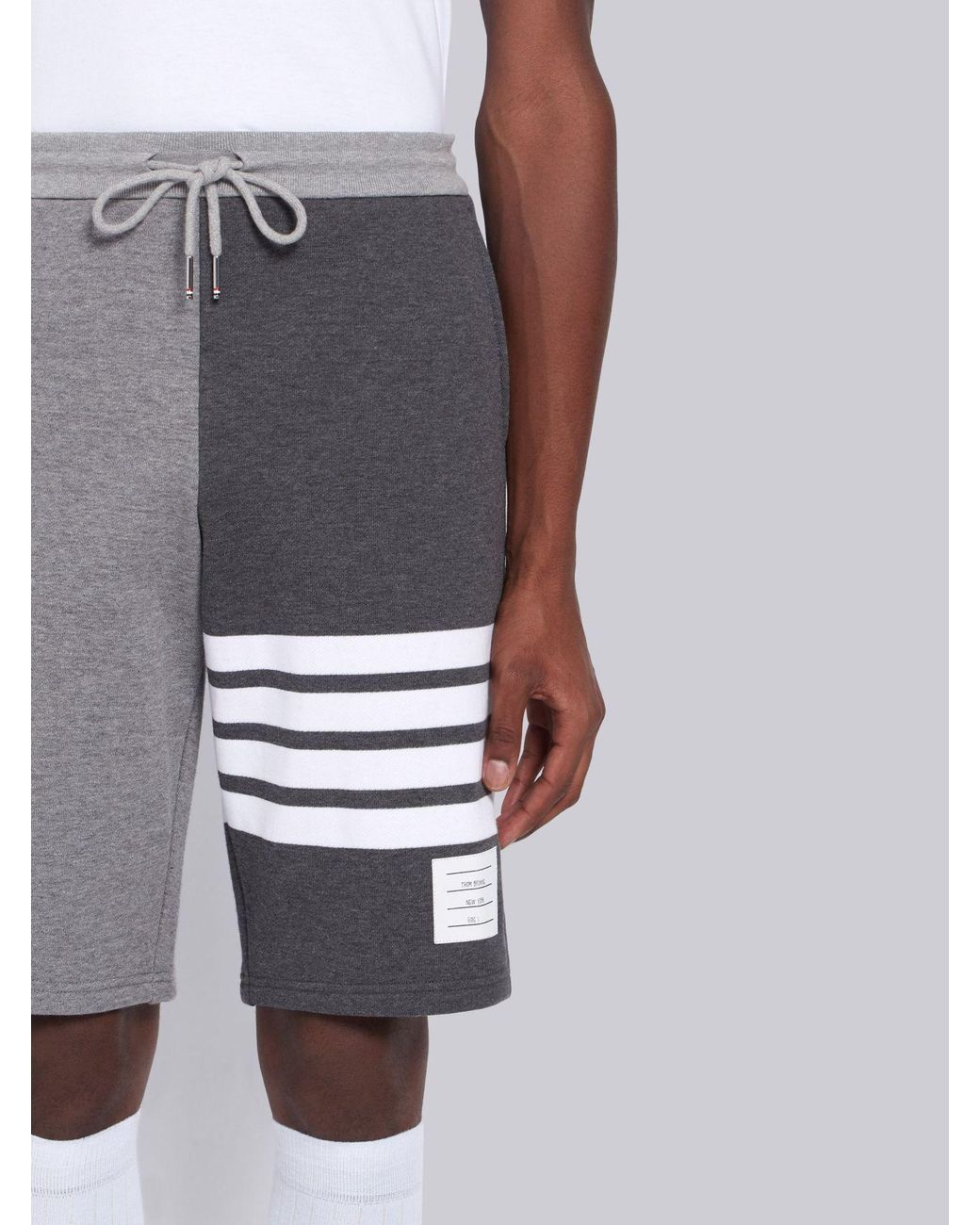 Thom Browne Gray Striped Drawstring Shorts for men