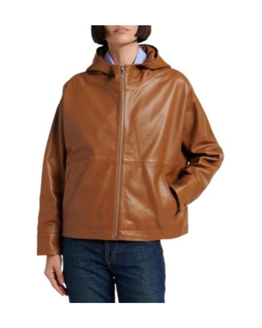 Yves Salomon Brown Hooded Leather Jacket