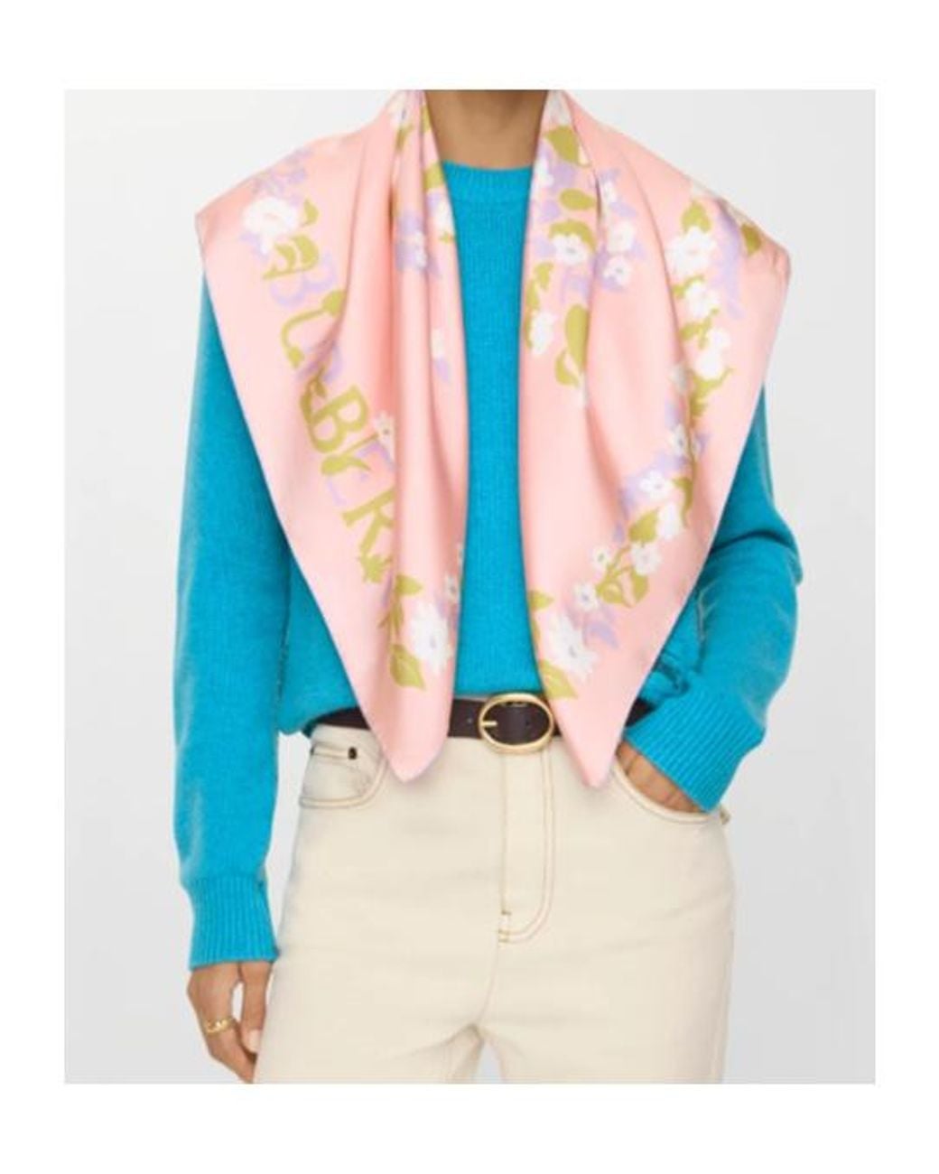 Burberry Pink Floral Prinyed Finished-Edge Scarf