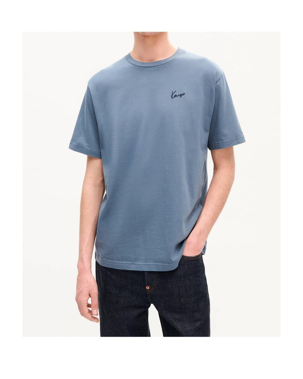 KENZO Blue Signature Embroidered T-Shirt for men