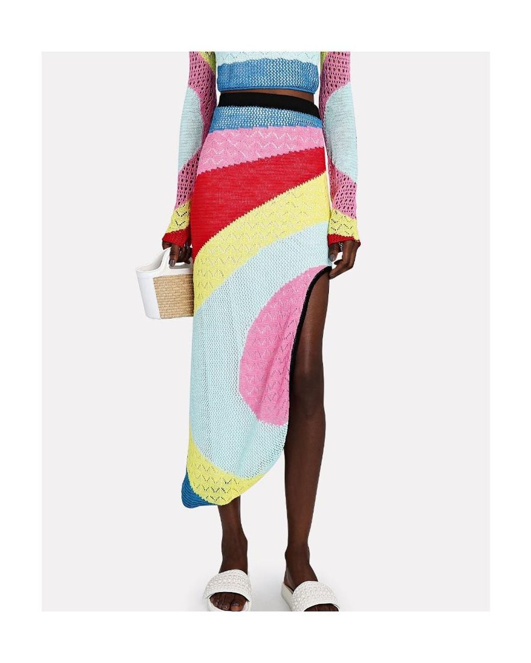 Staud White Striped Asymmetric Knitted Skirt